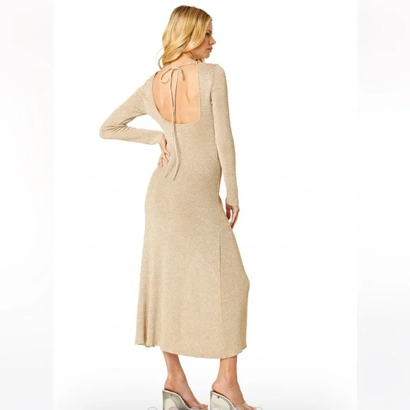 NWT Misa Los Angles Metallic Gold Beige Knit Cut Out Midi Sweater Dress - Picture 3 of 13
